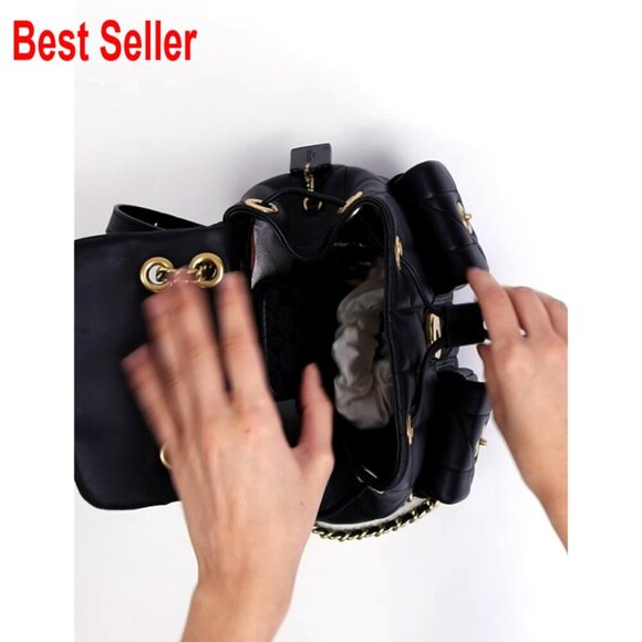 Quilted Leather Backpack with Adjustable Chain Straps